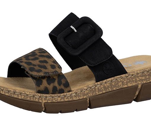 RIEKER SOMMERPANTOFFEL SCHWARZ/ LEOPARD